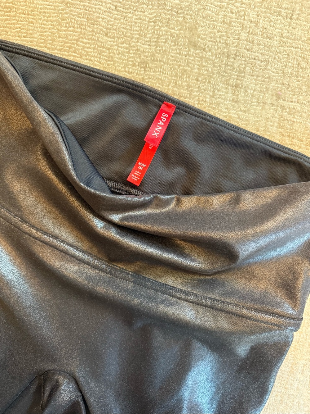 SPANX Shiny Faux-Leather High Waist Leggings in Black